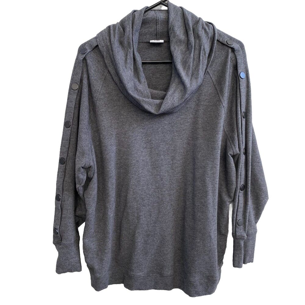 CABI Womens Gray Snap Slit Snaps Sleeve Pullover Cowl Neck Sweatshirt Size Small